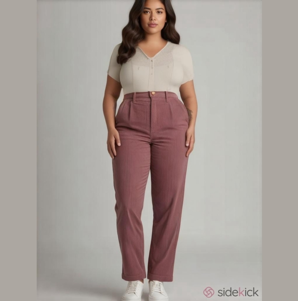 🩷 Lands' End 24W Pants thin Corduroy High Rise Straight Leg Mauve classic
